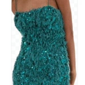 Urban Outfitters Camila Feathers Sequin Green Mini Dress Sz Lg
